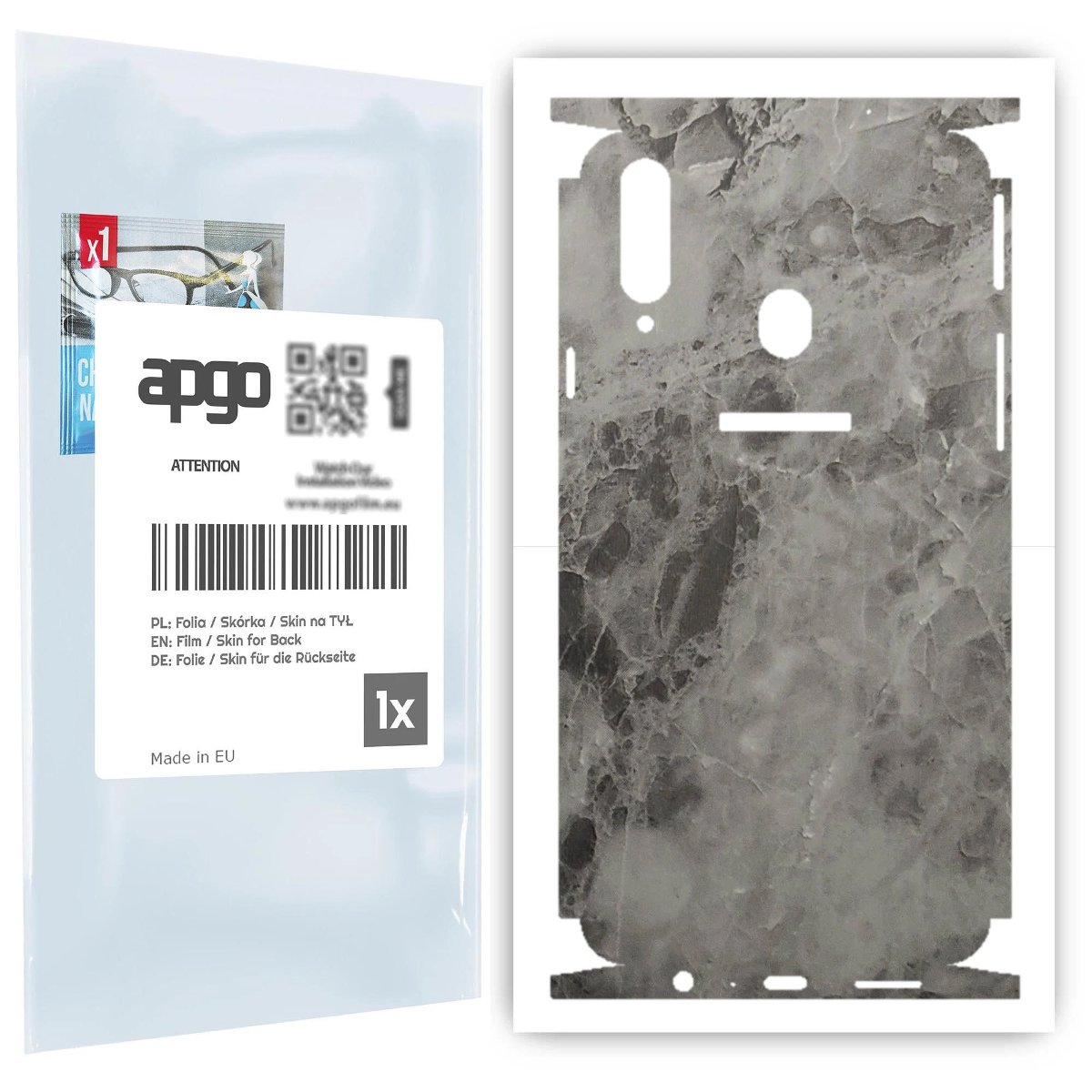 Folia naklejka skórka strukturalna na TYŁ+BOKI do Samsung Galaxy A20s -  Marmur Czarny - apgo SKINS