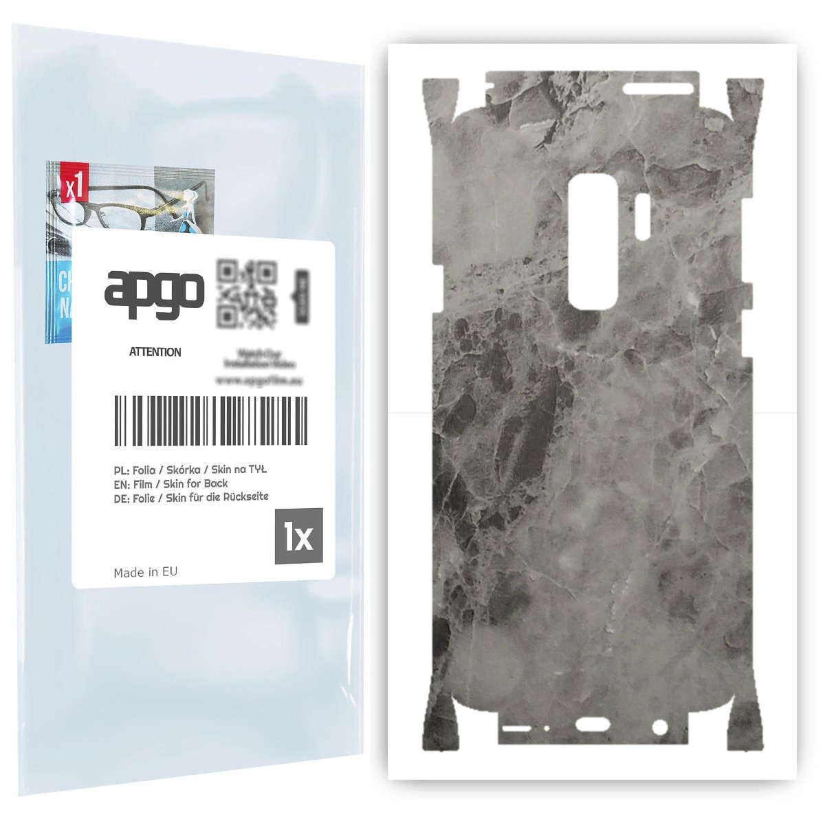 Folia naklejka skórka strukturalna na TYŁ+BOKI do Samsung Galaxy S9+ -  Marmur Czarny - apgo SKINS