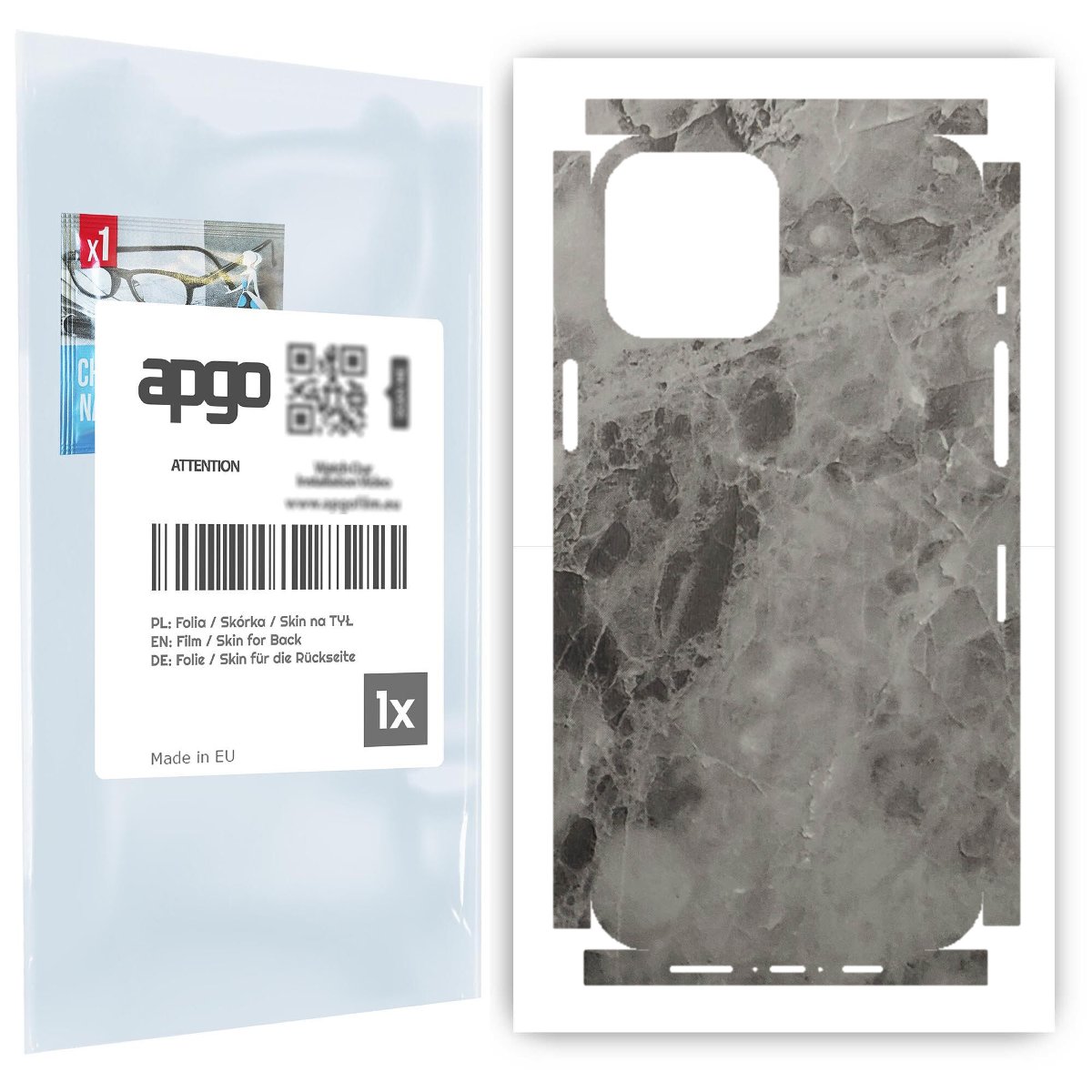 Folia naklejka skórka strukturalna na TYŁ+BOKI do Apple iPhone 12 Pro Max -  Marmur Czarny - apgo SKINS