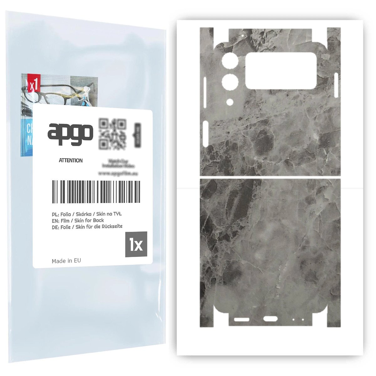 Folia naklejka skórka strukturalna na TYŁ+BOKI do Samsung Galaxy Z Flip 3 -  Marmur Czarny - apgo SKINS