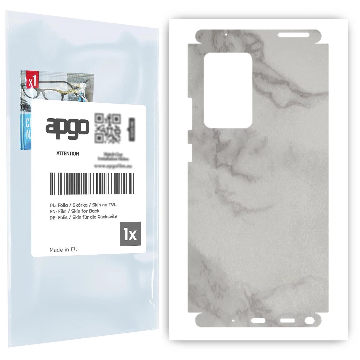 Folia naklejka skórka strukturalna na TYŁ+BOKI do Samsung Galaxy Note 20 Ultra -  Marmur Szary - apgo SKINS