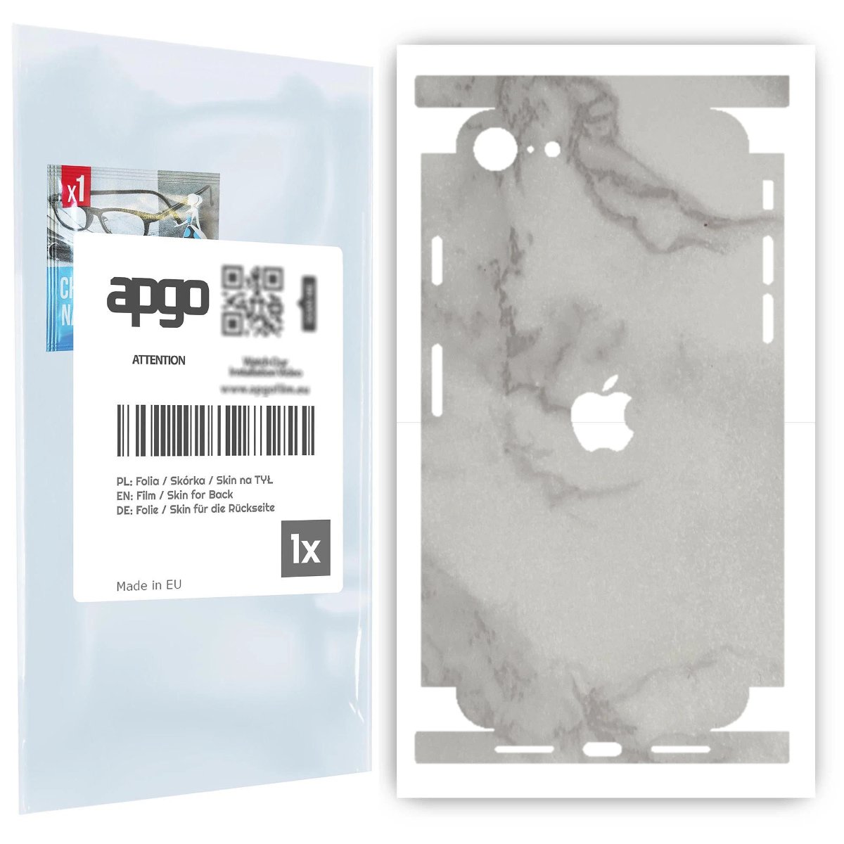 Folia naklejka skórka strukturalna na TYŁ+BOKI do Apple iPhone SE (2020) -  Marmur Szary - apgo SKINS