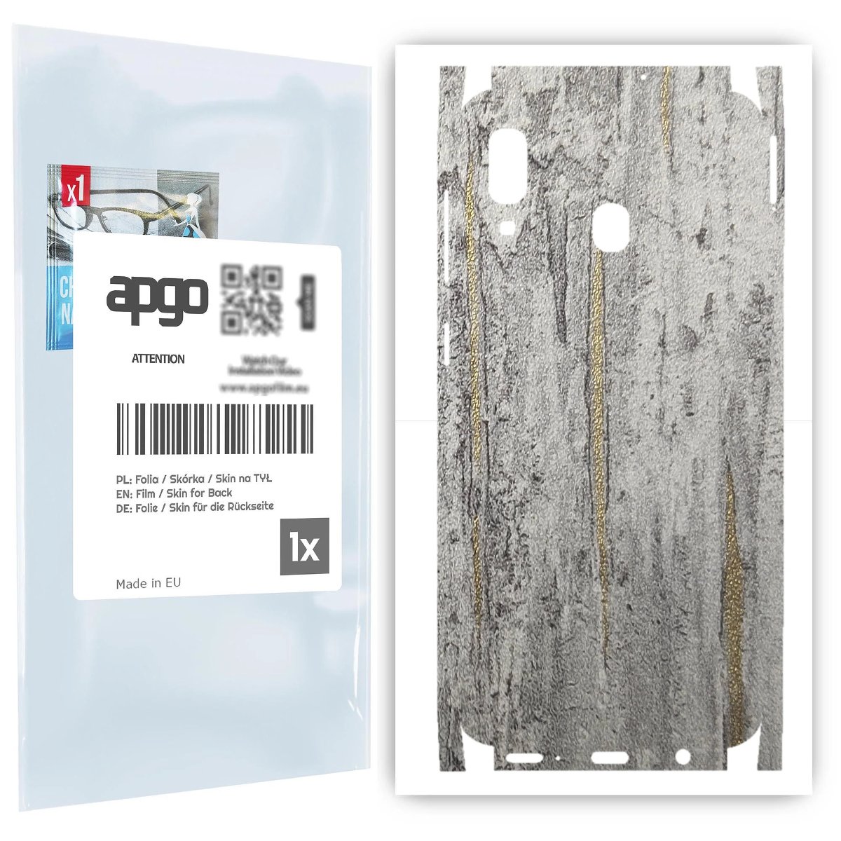 Folia naklejka skórka strukturalna na TYŁ+BOKI do Samsung Galaxy A20 -  Beton Złote Paski - apgo SKINS