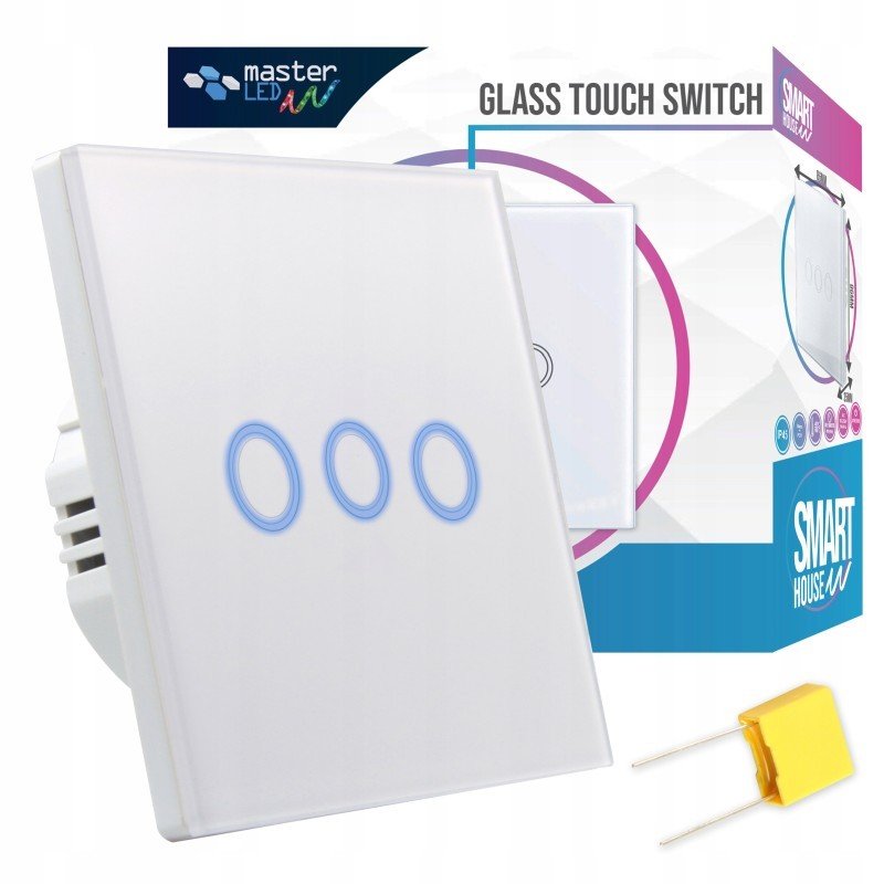Włącznik Dotykowy Potrójny Szklanyseria Smart House Biały