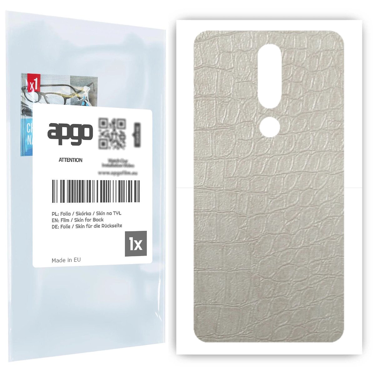 Folia naklejka skórka strukturalna na TYŁ do Nokia 5.1 Plus (Nokia X5) -  Skóra Krokodyla Biała - apgo SKINS