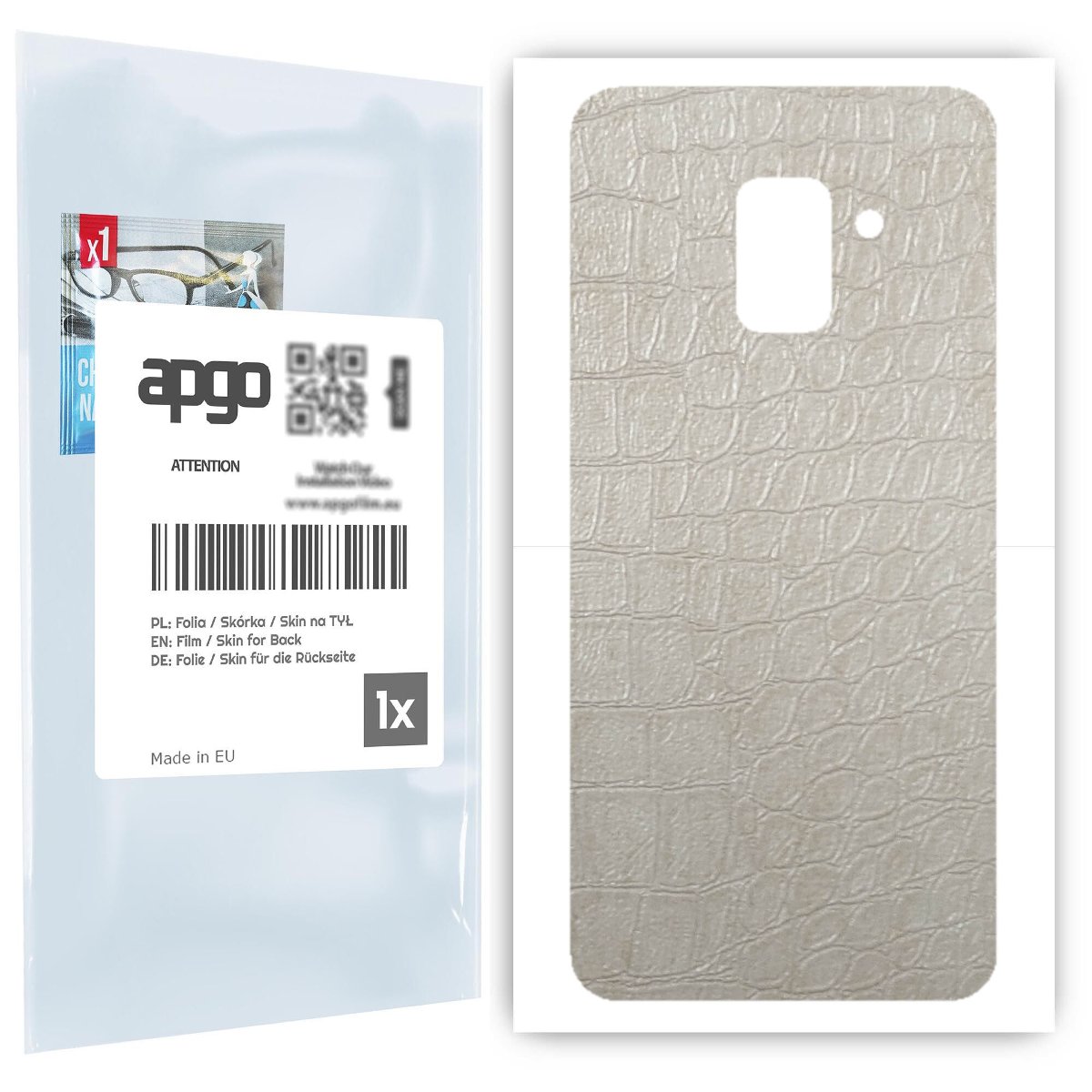 Folia naklejka skórka strukturalna na TYŁ do Samsung Galaxy A8 (2018) -  Skóra Krokodyla Biała - apgo SKINS