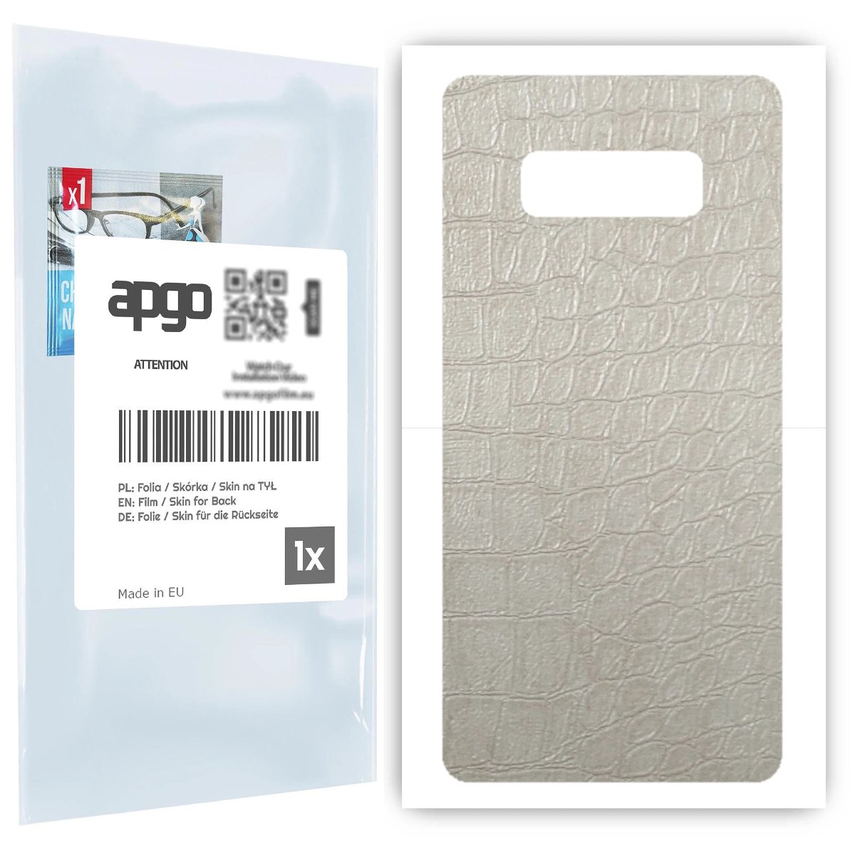 Folia naklejka skórka strukturalna na TYŁ do Samsung Galaxy Note 8 -  Skóra Krokodyla Biała - apgo SKINS
