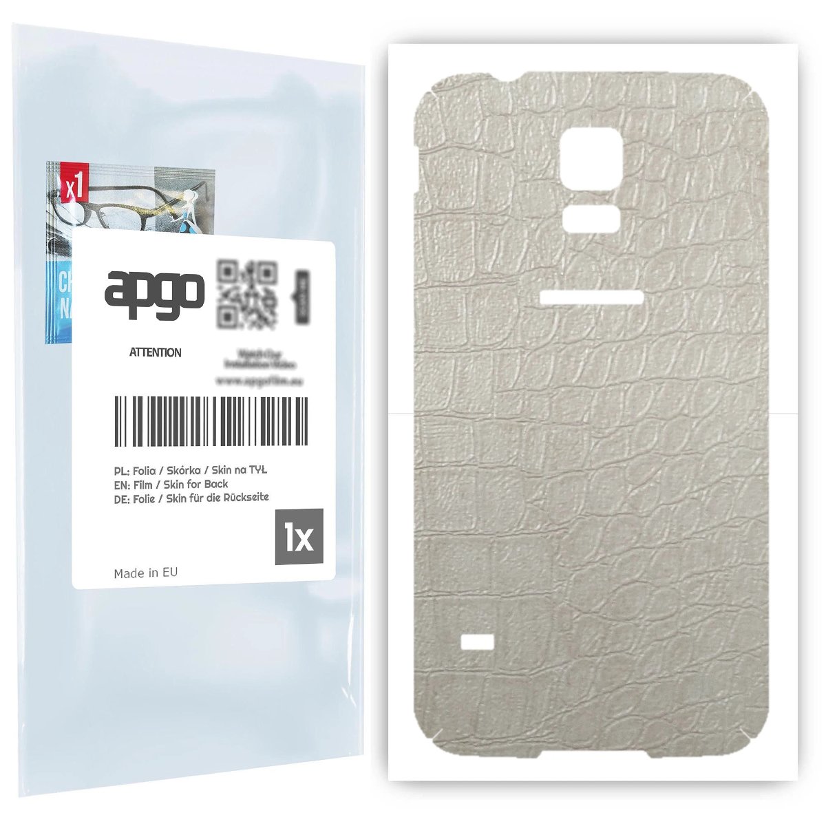 Folia naklejka skórka strukturalna na TYŁ do Samsung Galaxy S5 SM-G900F -  Skóra Krokodyla Biała - apgo SKINS