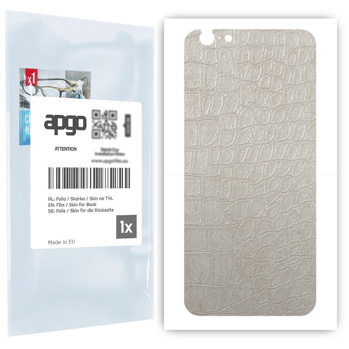 Folia naklejka skórka strukturalna na TYŁ do Apple iPhone 6 -  Skóra Krokodyla Biała - apgo SKINS