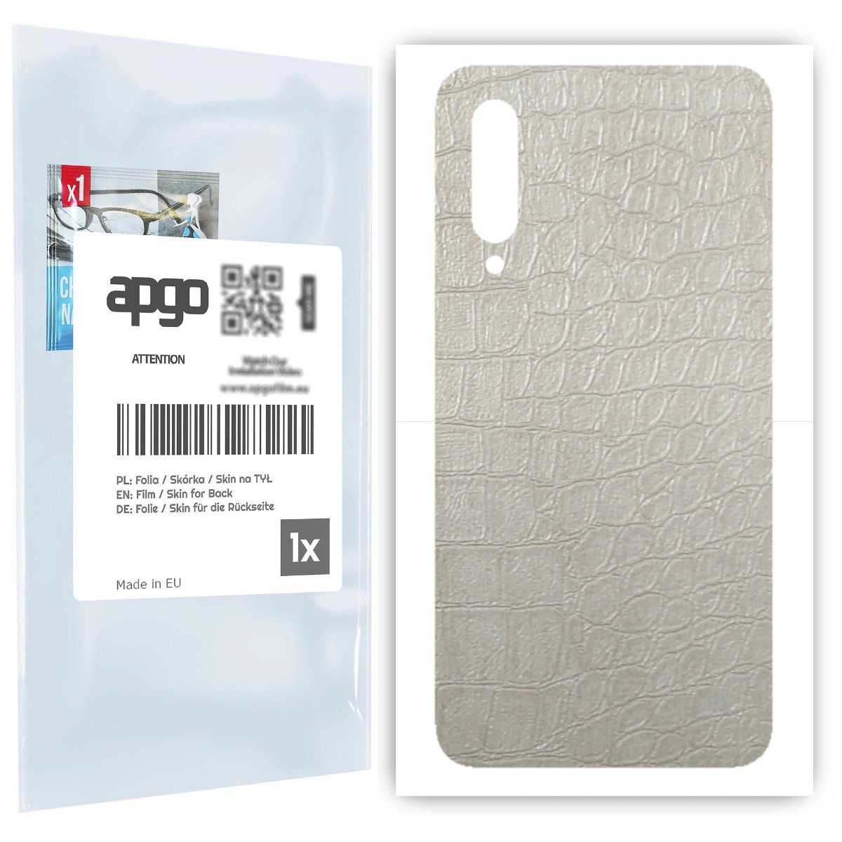 Folia naklejka skórka strukturalna na TYŁ do Xiaomi Mi 9 -  Skóra Krokodyla Biała - apgo SKINS