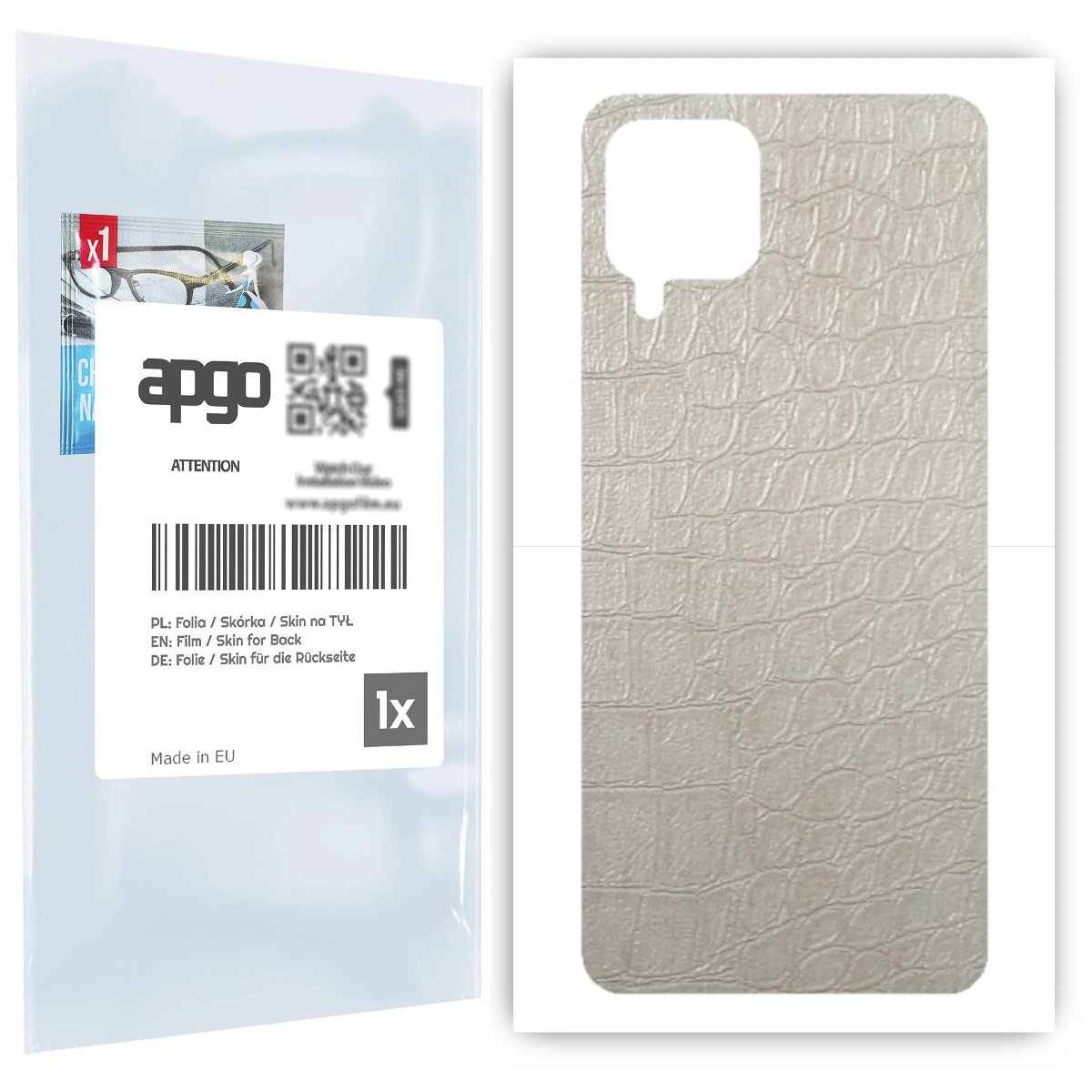 Folia naklejka skórka strukturalna na TYŁ do Samsung Galaxy A22 -  Skóra Krokodyla Biała - apgo SKINS