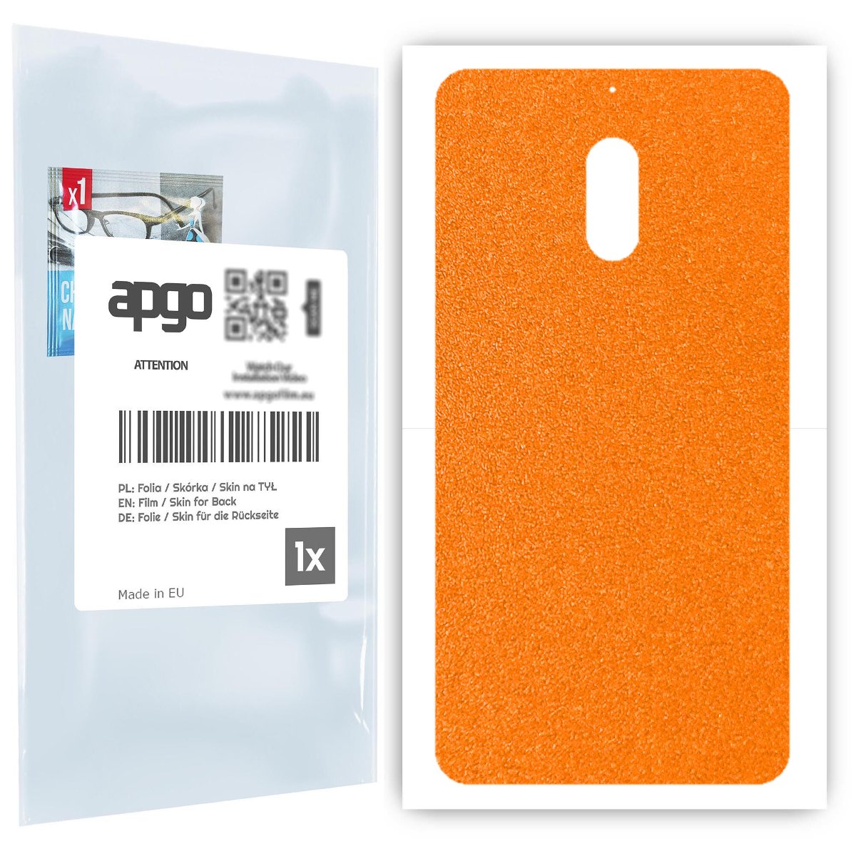 Folia naklejka skórka strukturalna na TYŁ do Nokia 6 -  Pomarańczowy Pastel Matowy Chropowaty Baranek - apgo SKINS