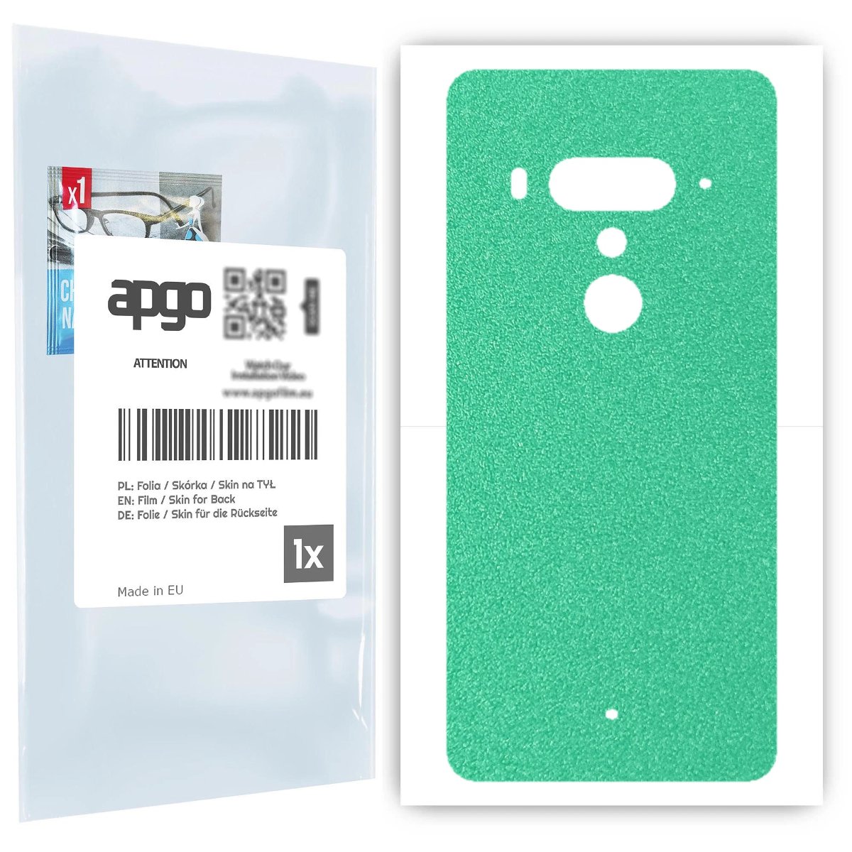 Folia naklejka skórka strukturalna na TYŁ do HTC U12+ -  Seledynowy Pastel Matowy Chropowaty Baranek - apgo SKINS