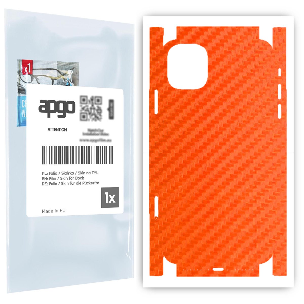 Folia naklejka skórka strukturalna na TYŁ+BOKI do Apple iPhone 11 -  Carbon Pomarańczowy - apgo SKINS