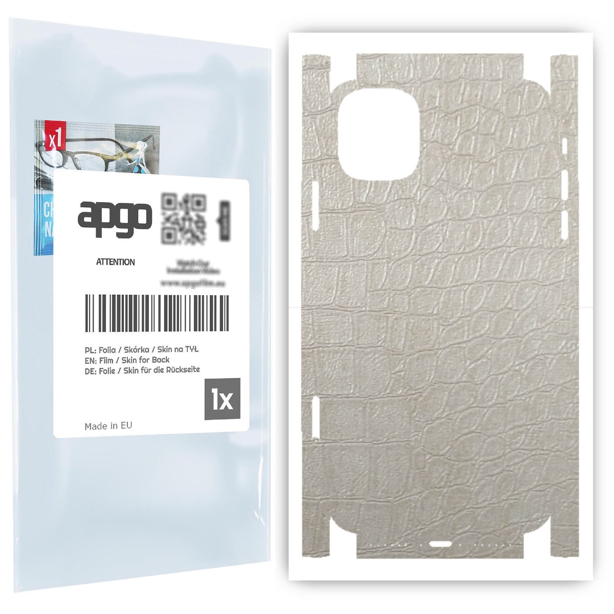 Folia naklejka skórka strukturalna na TYŁ+BOKI do Apple iPhone 11 -  Skóra Krokodyla Biała - apgo SKINS