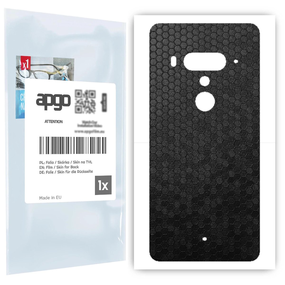 Folia naklejka skórka strukturalna na TYŁ do HTC U12+ -  Plaster Miodu Czarny - apgo SKINS