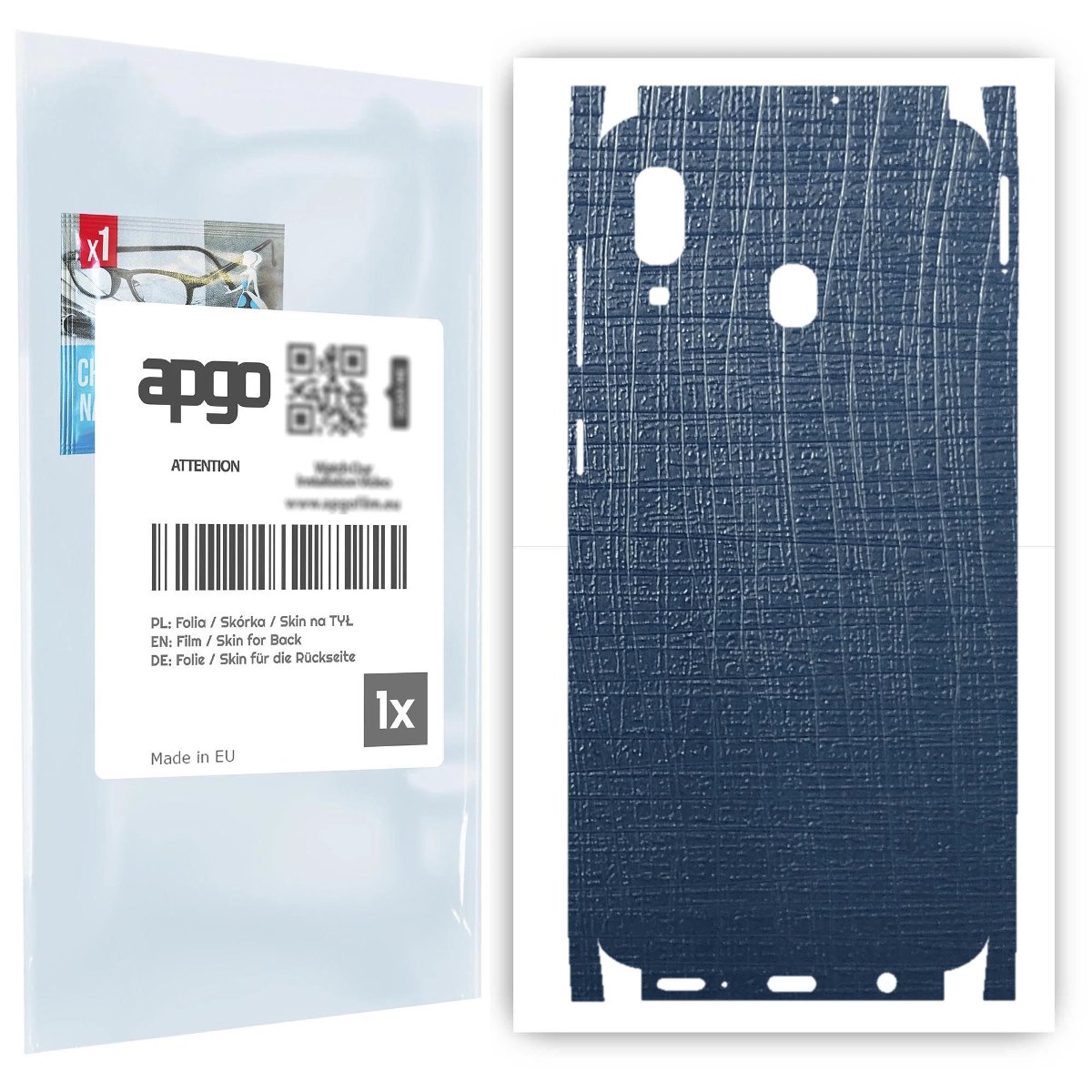 Folia naklejka skórka strukturalna na TYŁ+BOKI do Samsung Galaxy A20 -  Tkanina Granatowa - apgo SKINS