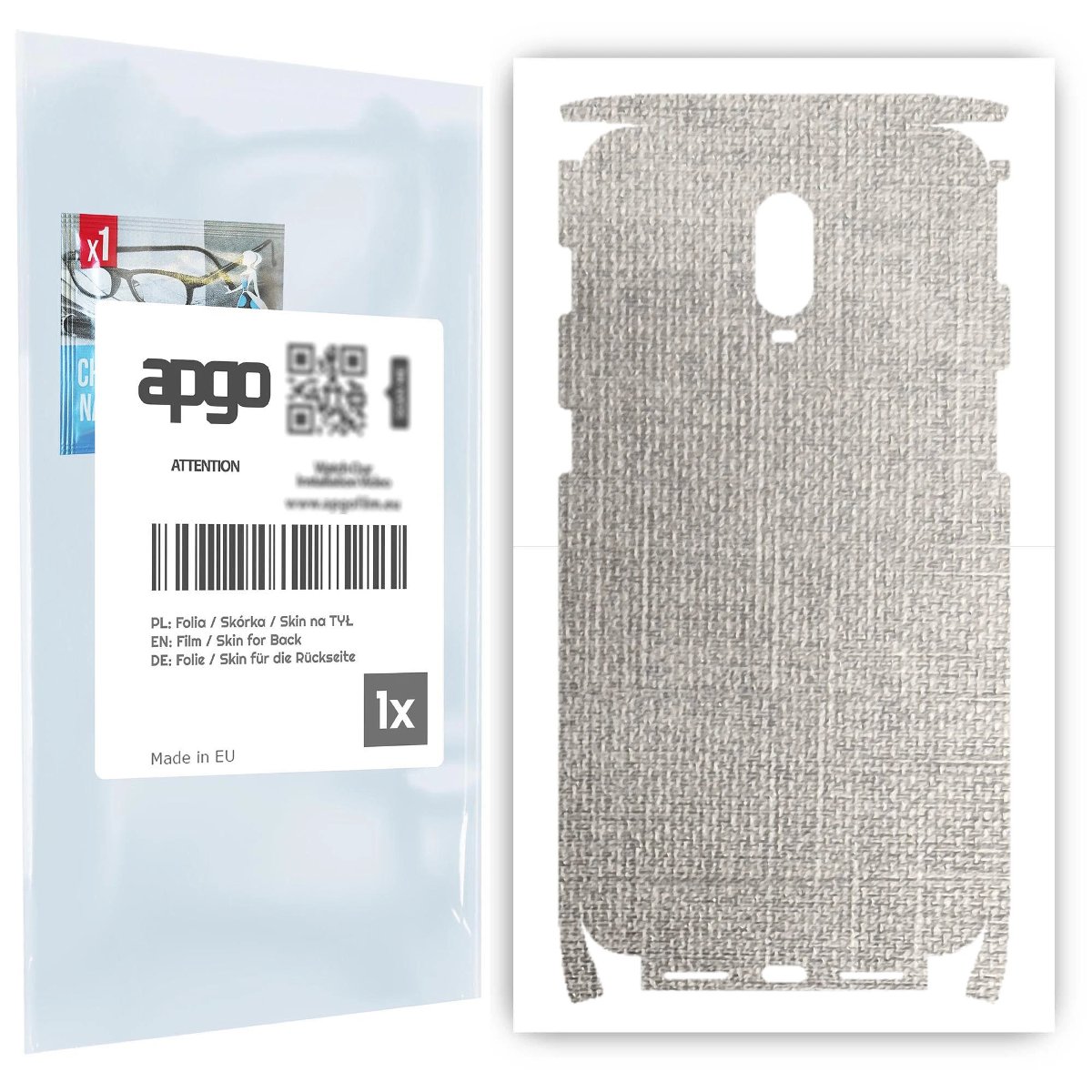 Folia naklejka skórka strukturalna na TYŁ+BOKI do OnePlus 6T -  Tkanina Denim Szary - apgo SKINS