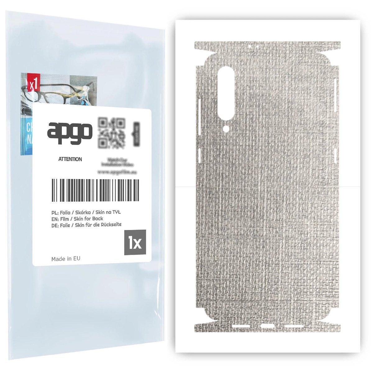 Folia naklejka skórka strukturalna na TYŁ+BOKI do Xiaomi Mi 9 -  Tkanina Denim Szary - apgo SKINS