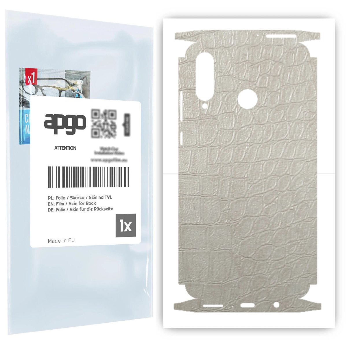 Folia naklejka skórka strukturalna na TYŁ+BOKI do Huawei P30 lite New Edition -  Skóra Krokodyla Biała - apgo SKINS