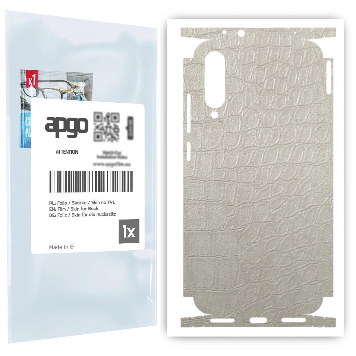 Folia naklejka skórka strukturalna na TYŁ+BOKI do Xiaomi Mi A3 -  Skóra Krokodyla Biała - apgo SKINS