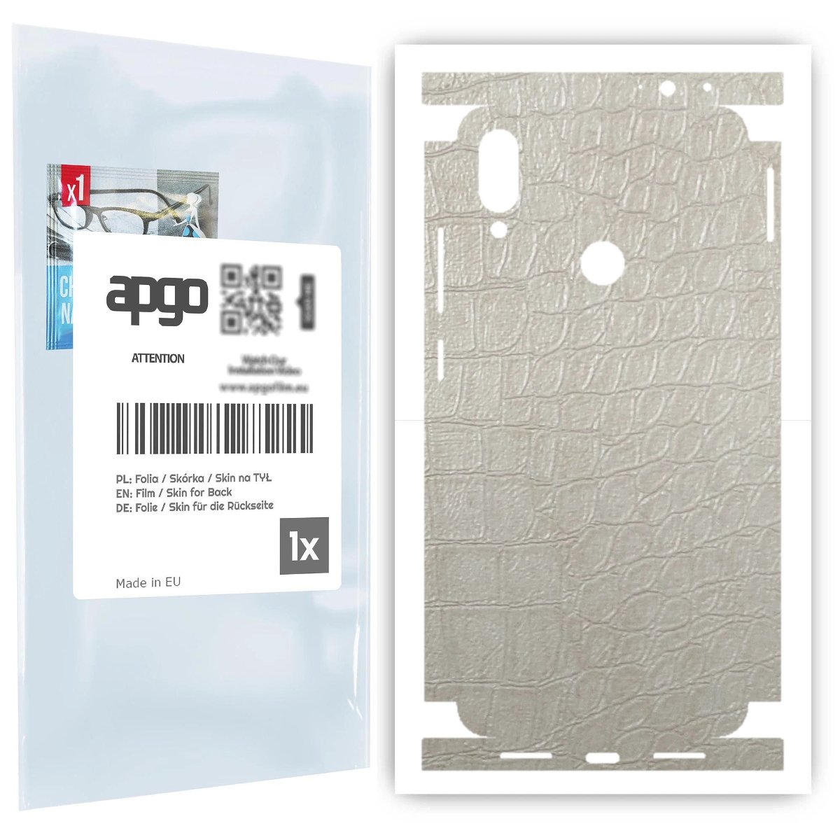 Folia naklejka skórka strukturalna na TYŁ+BOKI do Xiaomi Redmi Note 7 -  Skóra Krokodyla Biała - apgo SKINS