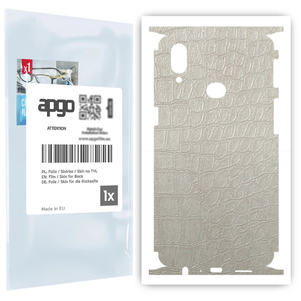 Folia naklejka skórka strukturalna na TYŁ+BOKI do Samsung Galaxy A10s -  Skóra Krokodyla Biała - apgo SKINS