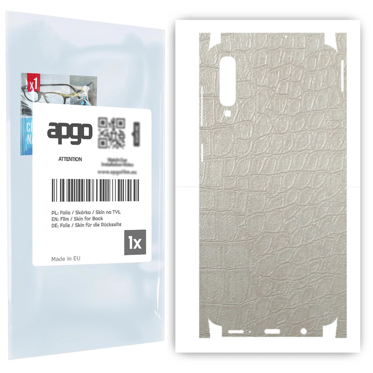 Folia naklejka skórka strukturalna na TYŁ+BOKI do Samsung Galaxy A50 -  Skóra Krokodyla Biała - apgo SKINS