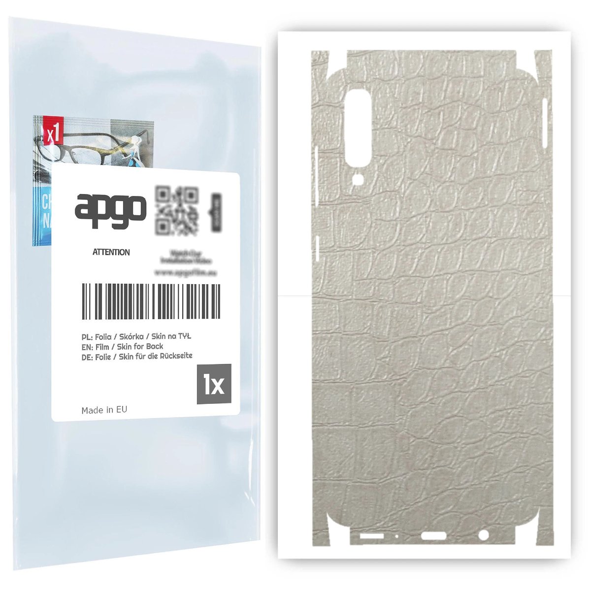 Folia naklejka skórka strukturalna na TYŁ+BOKI do Samsung Galaxy A70 -  Skóra Krokodyla Biała - apgo SKINS