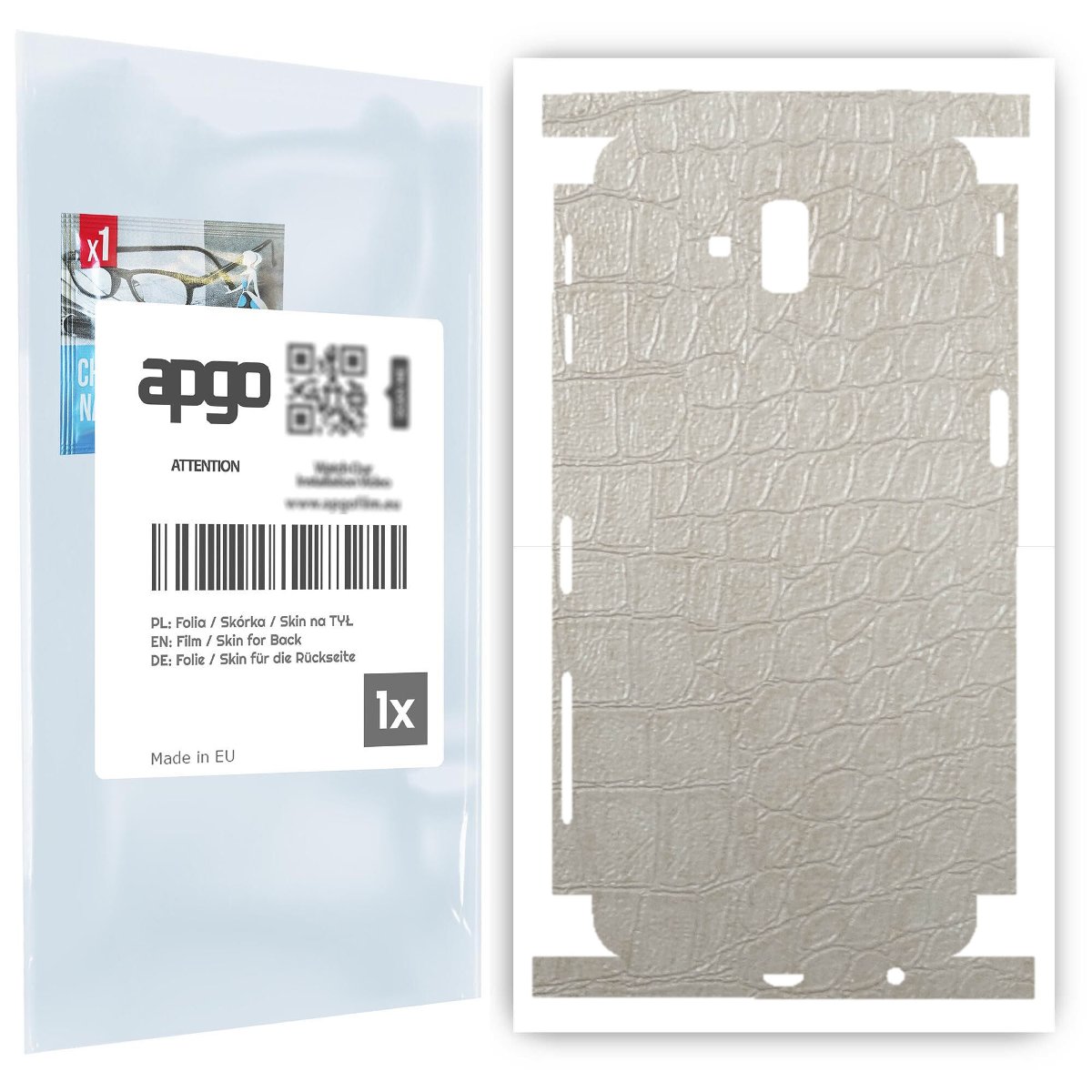 Folia naklejka skórka strukturalna na TYŁ+BOKI do Samsung Galaxy J6+ -  Skóra Krokodyla Biała - apgo SKINS