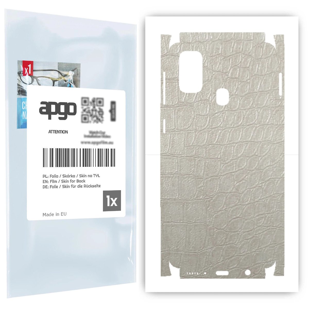 Folia naklejka skórka strukturalna na TYŁ+BOKI do Samsung Galaxy M21 -  Skóra Krokodyla Biała - apgo SKINS