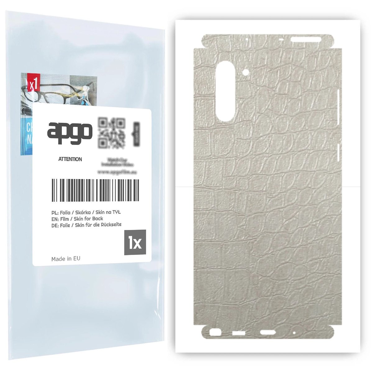 Folia naklejka skórka strukturalna na TYŁ+BOKI do Samsung Galaxy Note 10 -  Skóra Krokodyla Biała - apgo SKINS