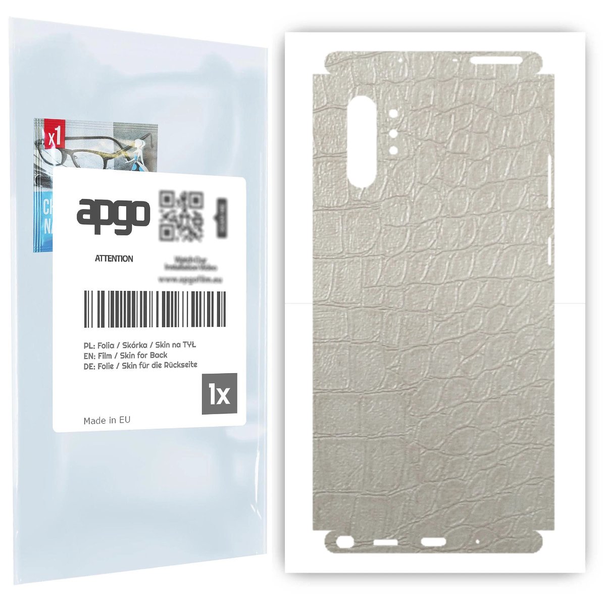 Folia naklejka skórka strukturalna na TYŁ+BOKI do Samsung Galaxy Note 10+ -  Skóra Krokodyla Biała - apgo SKINS