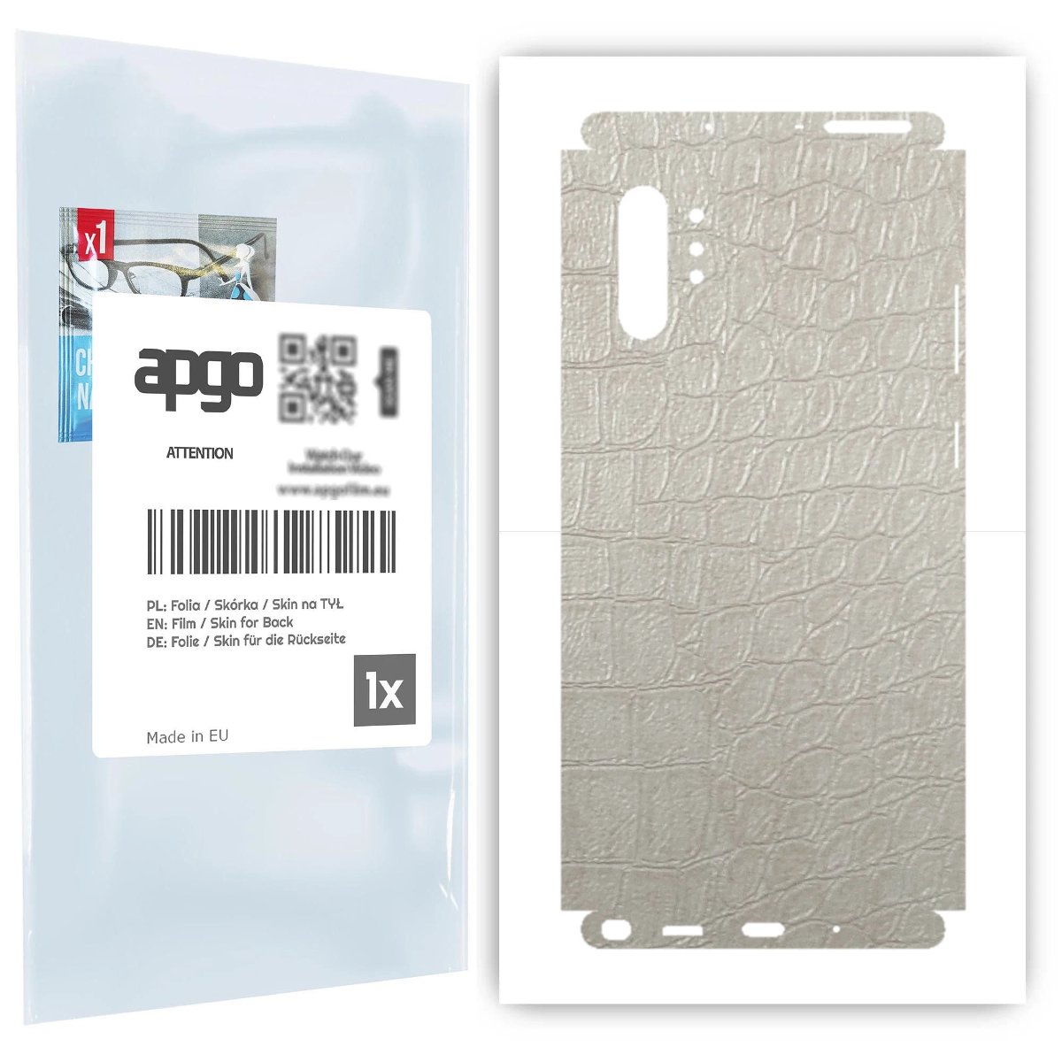 Folia naklejka skórka strukturalna na TYŁ+BOKI do Samsung Galaxy Note 10+ 5G -  Skóra Krokodyla Biała - apgo SKINS
