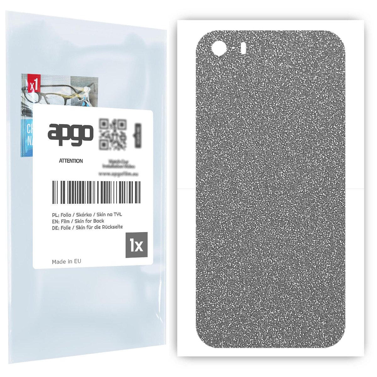 Folia naklejka skórka strukturalna na TYŁ do Apple iPhone 5 -  Brokat Srebrny - apgo SKINS