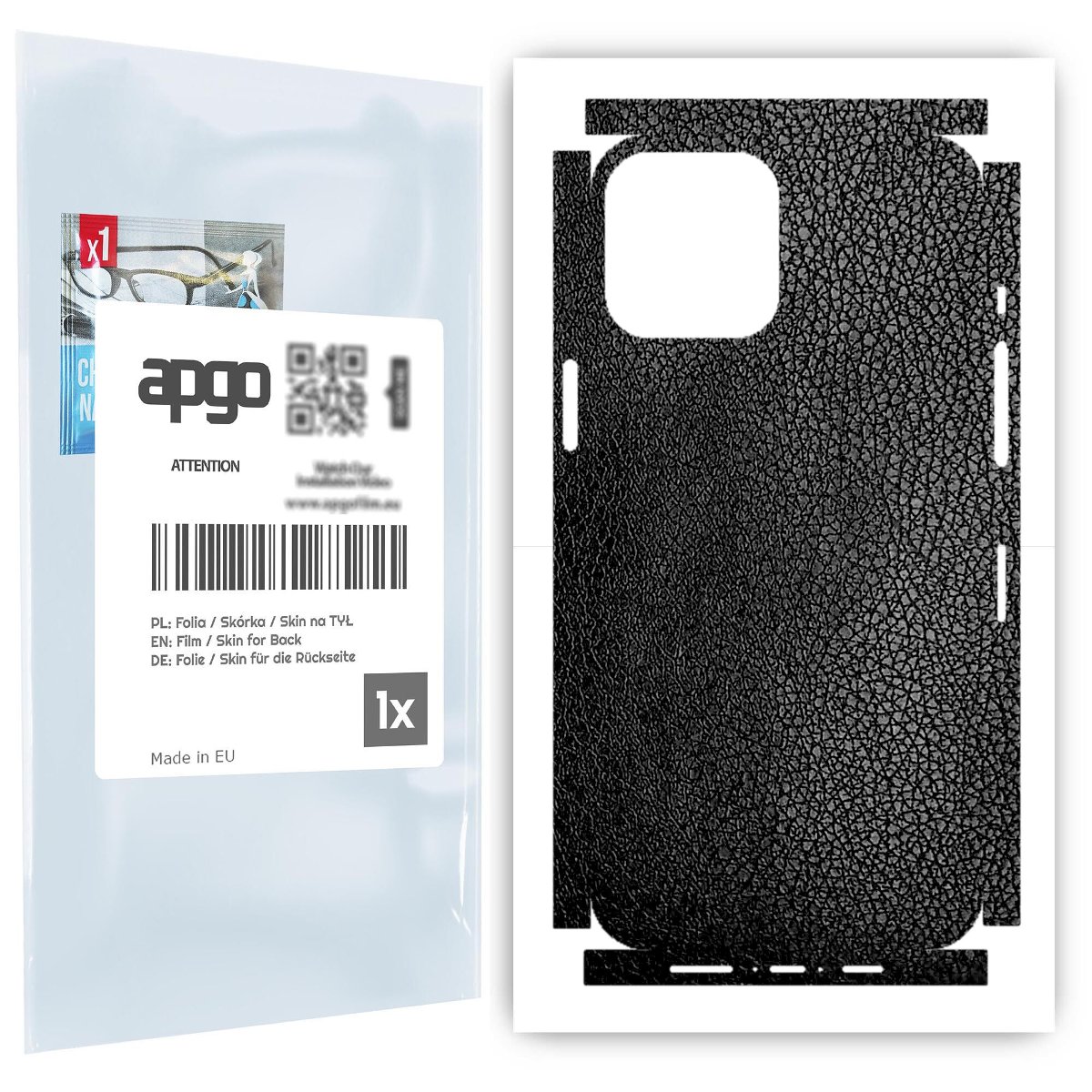 Folia naklejka skórka strukturalna na TYŁ+BOKI do Apple iPhone 12 Pro Max -  Skóra Czarna - apgo SKINS