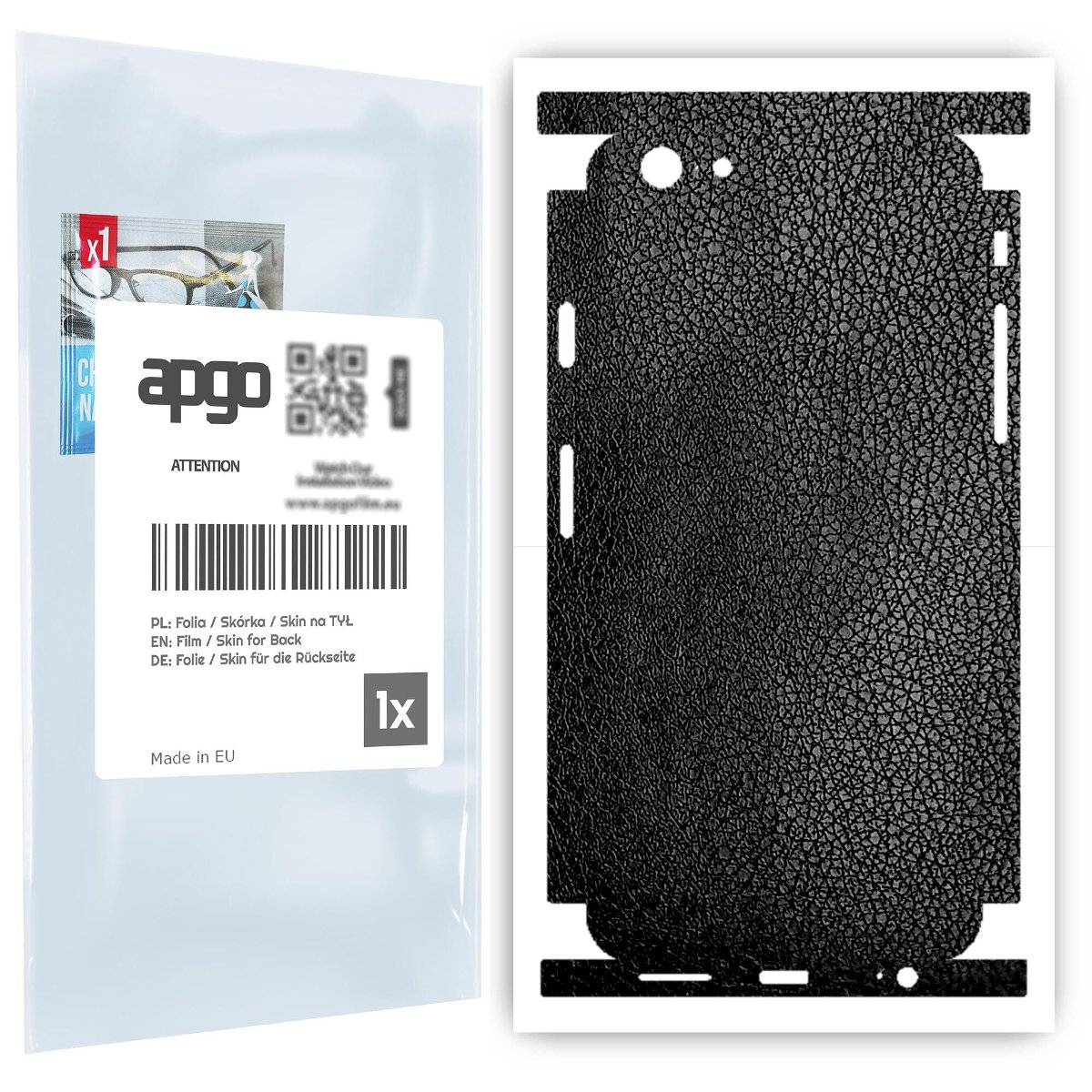Folia naklejka skórka strukturalna na TYŁ+BOKI do Apple iPhone 6s -  Skóra Czarna - apgo SKINS