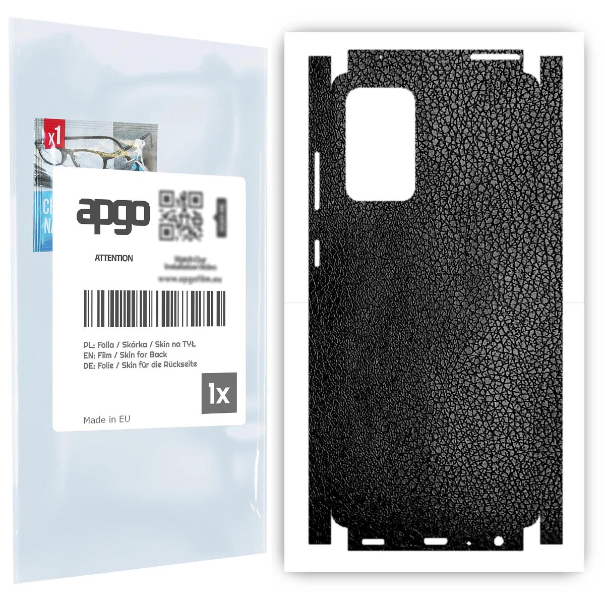 Folia naklejka skórka strukturalna na TYŁ+BOKI do Samsung Galaxy A72 -  Skóra Czarna - apgo SKINS