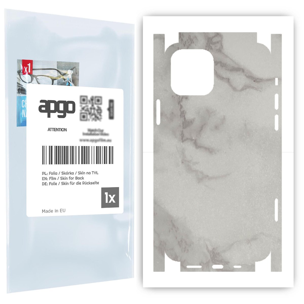 Folia naklejka skórka strukturalna na TYŁ+BOKI do Apple iPhone 12 Pro -  Marmur Szary - apgo SKINS
