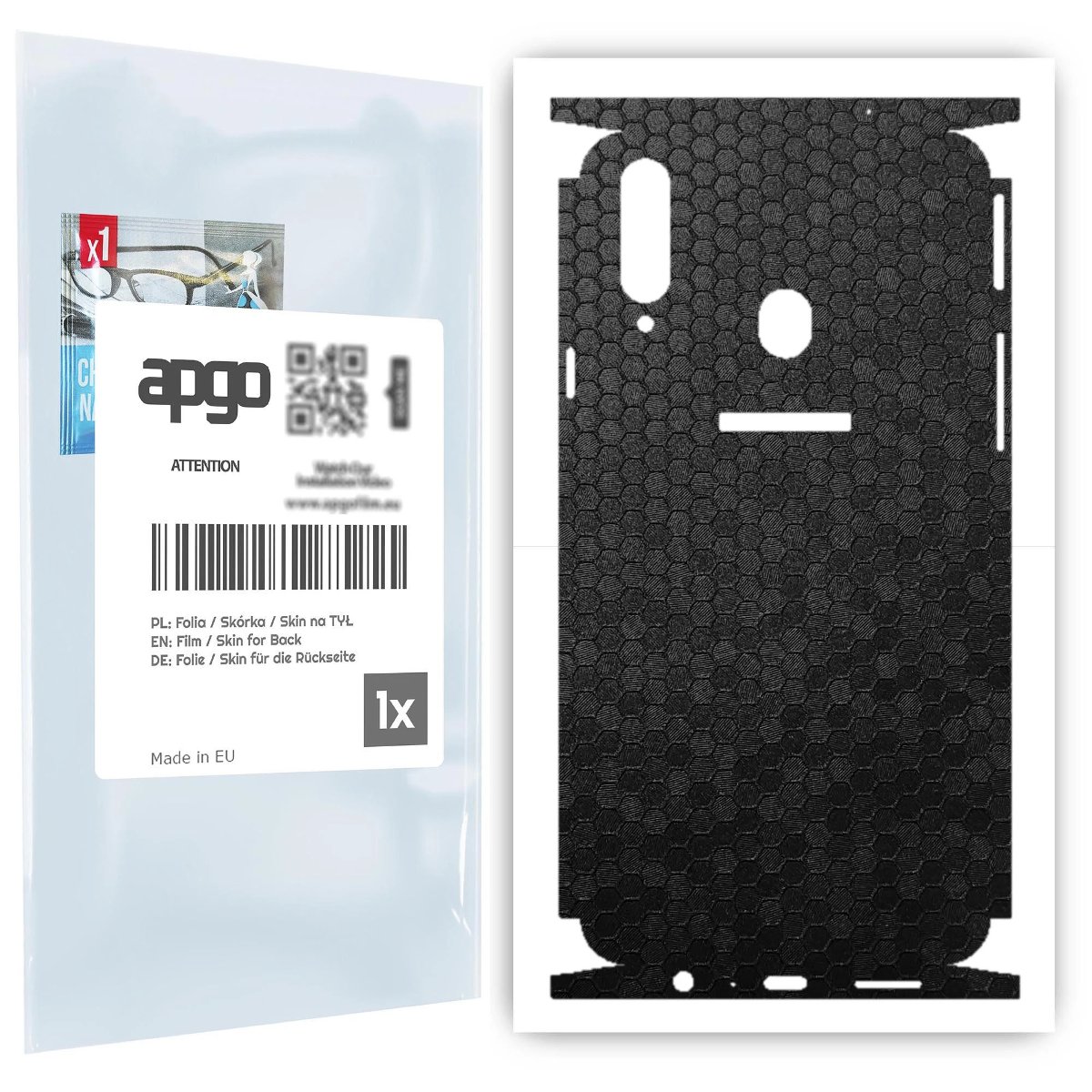 Folia naklejka skórka strukturalna na TYŁ+BOKI do Samsung Galaxy A20s -  Plaster Miodu Czarny - apgo SKINS