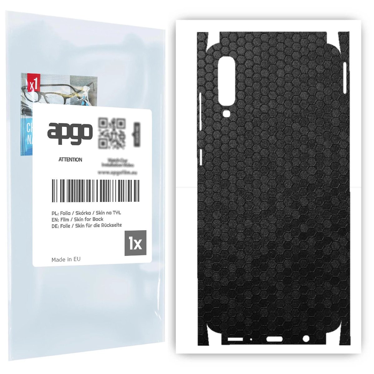 Folia naklejka skórka strukturalna na TYŁ+BOKI do Samsung Galaxy A70 -  Plaster Miodu Czarny - apgo SKINS