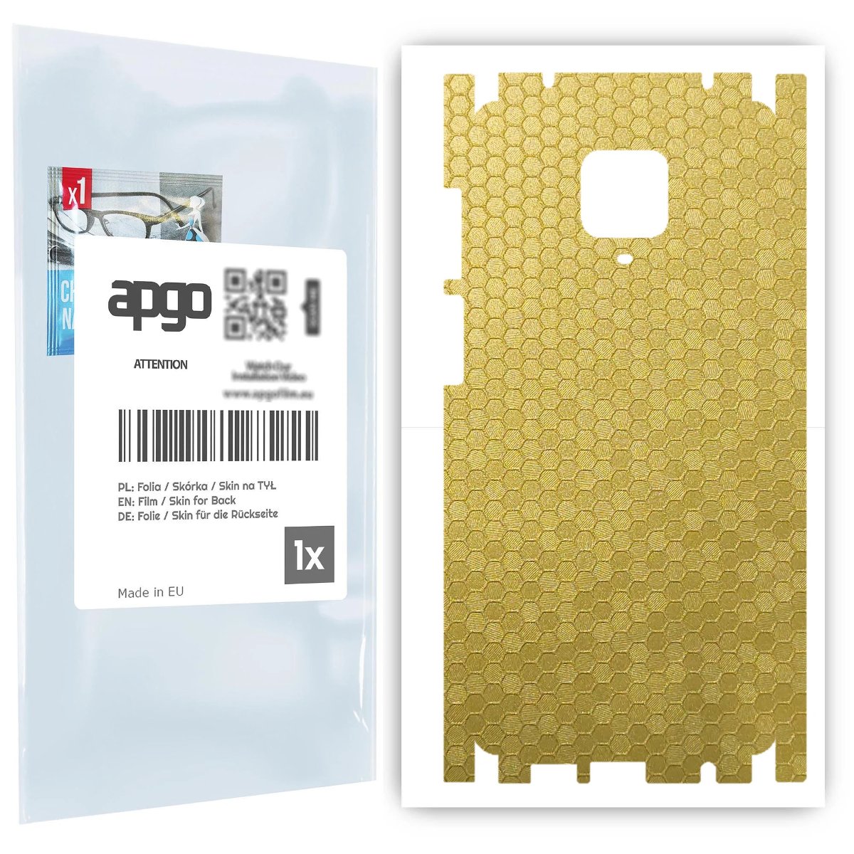 Folia naklejka skórka strukturalna na TYŁ+BOKI do Xiaomi Redmi Note 9 Pro -  Plaster Miodu Złoty - apgo SKINS