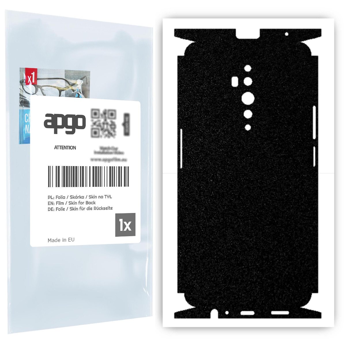 Folia naklejka skórka strukturalna na TYŁ+BOKI do Oppo Reno2 Z -  Czarny Pastel Matowy Chropowaty Baranek - apgo SKINS