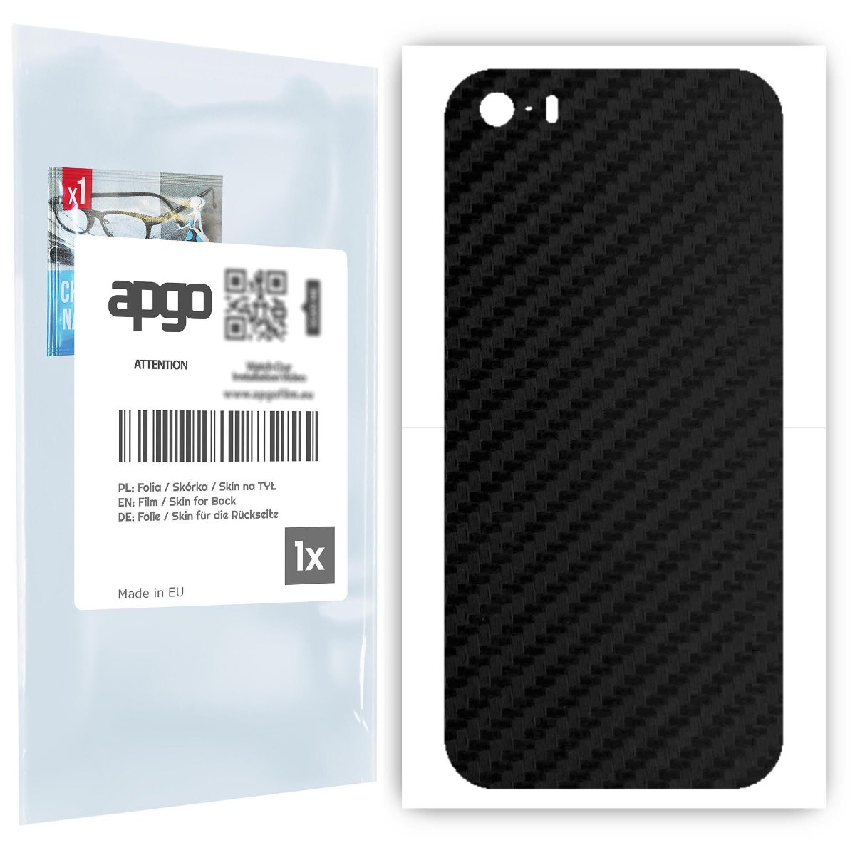 Folia naklejka skórka strukturalna na TYŁ do Apple iPhone 5 -  Carbon Czarny - apgo SKINS