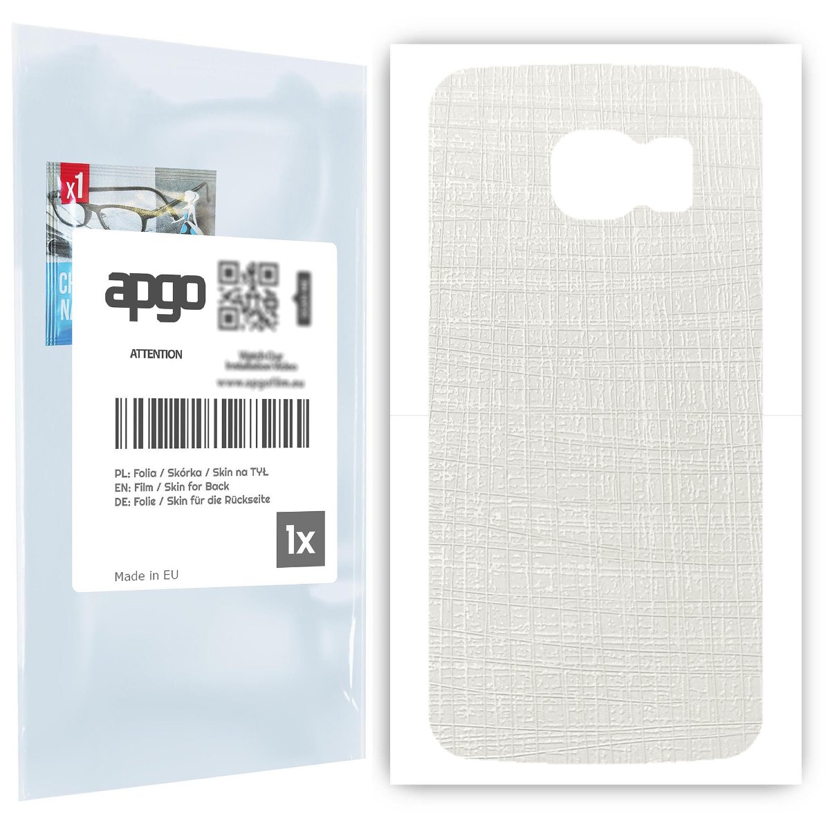 Folia naklejka skórka strukturalna na TYŁ do Samsung Galaxy S6 G920 -  Tkanina Biała - apgo SKINS