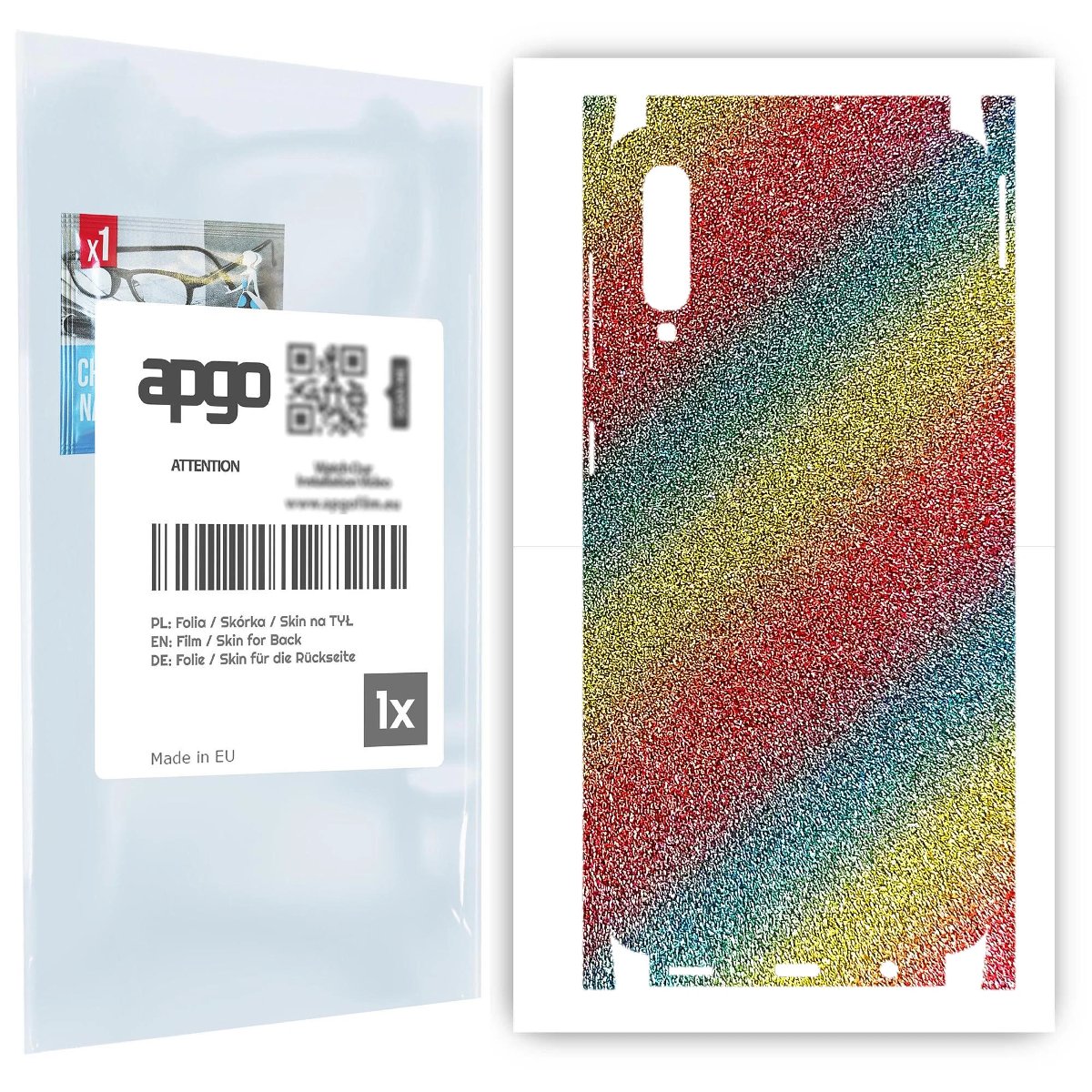 Folia naklejka skórka strukturalna na TYŁ+BOKI do Samsung Galaxy A50 -  Brokat Tęcza - apgo SKINS