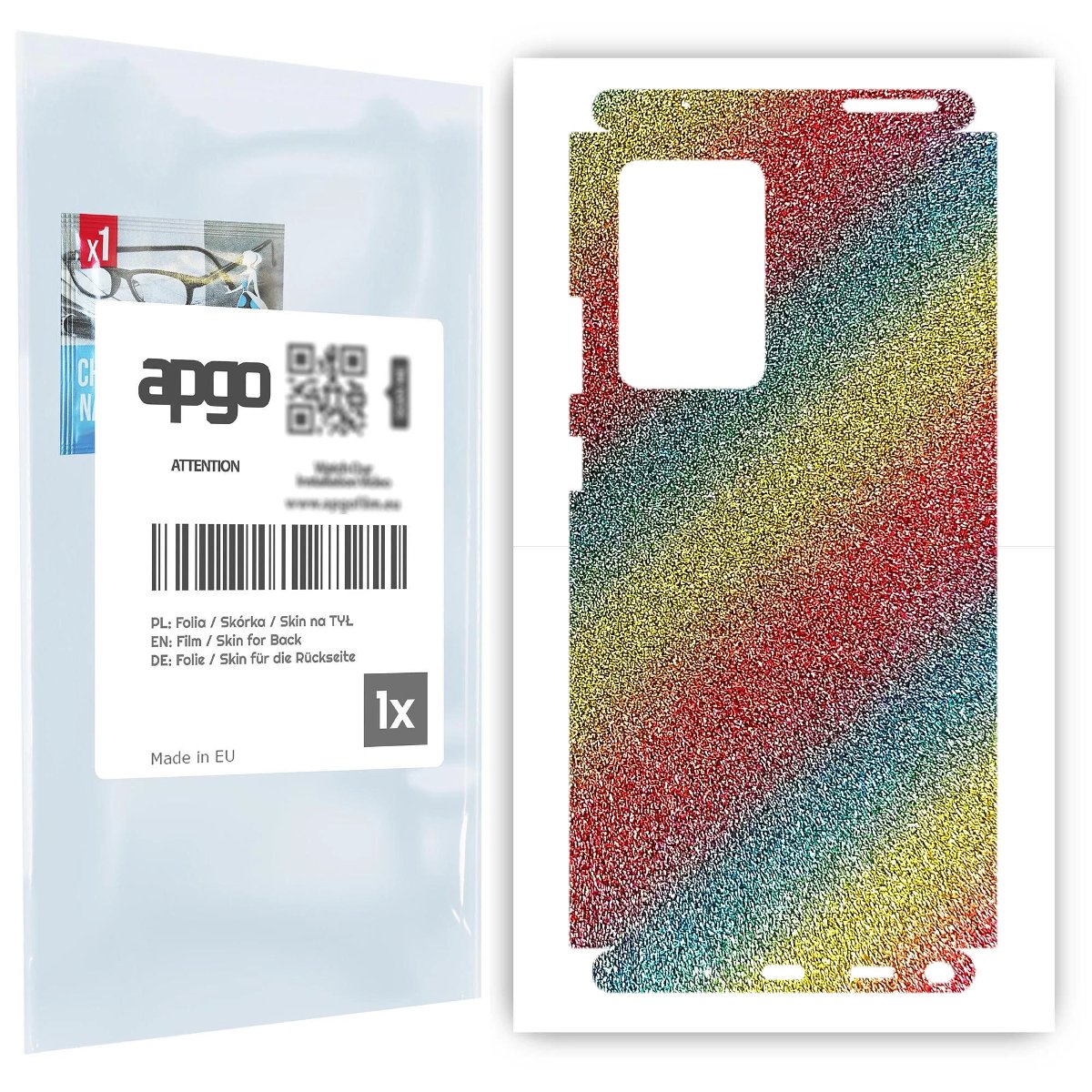 Folia naklejka skórka strukturalna na TYŁ+BOKI do Samsung Galaxy Note 20 Ultra -  Brokat Tęcza - apgo SKINS