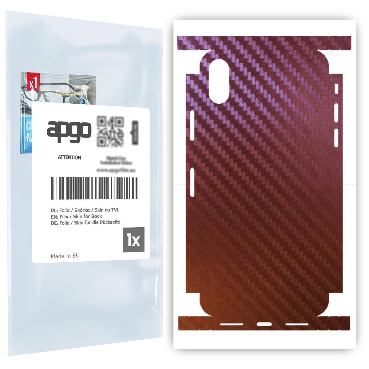 Folia naklejka skórka strukturalna na TYŁ+BOKI do Apple iPhone XS -  Carbon Kameleon CAKA5 - apgo SKINS