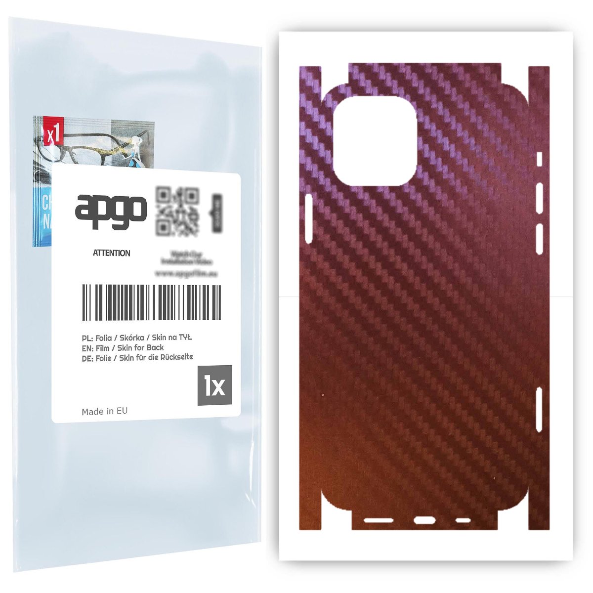 Folia naklejka skórka strukturalna na TYŁ+BOKI do Apple iPhone 12 Pro -  Carbon Kameleon CAKA5 - apgo SKINS