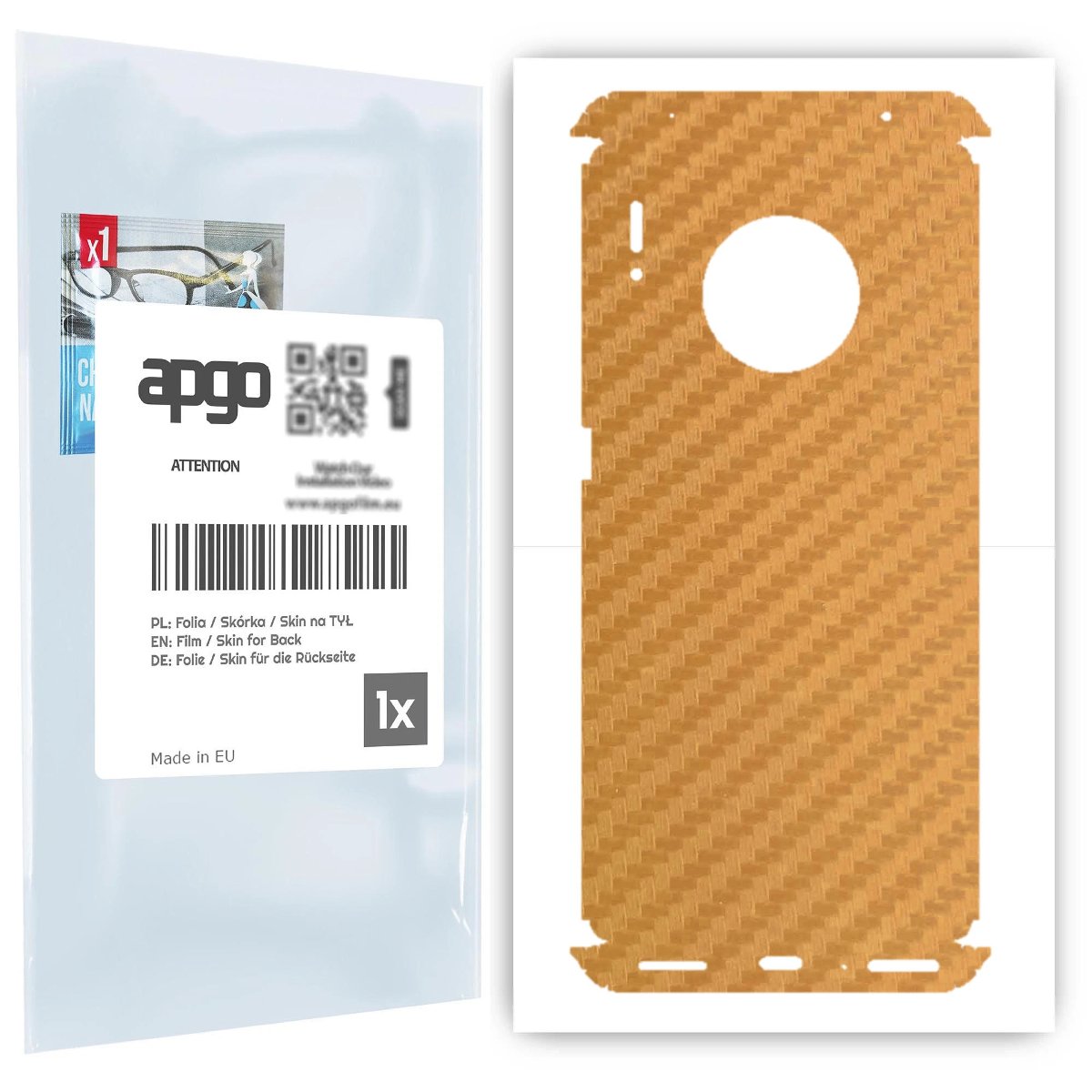 Folia naklejka skórka strukturalna na TYŁ+BOKI do Huawei Mate 30 Pro 5G -  Carbon Złoty - apgo SKINS
